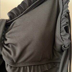 Chic Black Ruffled Swim Bodysuit